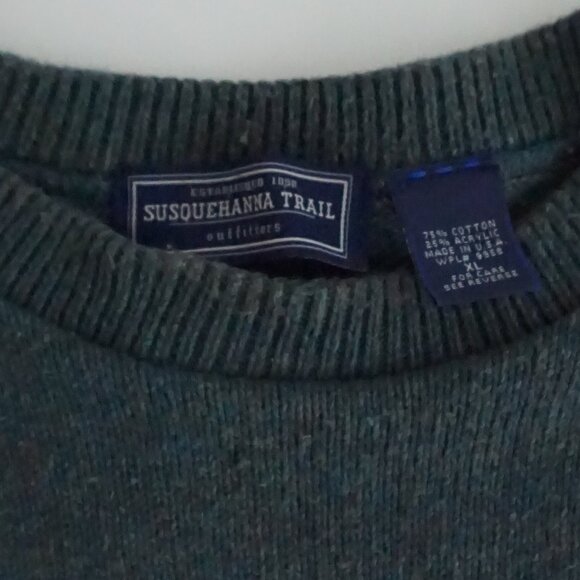 Vintage Susquehanna Trail Teal Cotton Sweater Cabincore Old Money XL - Picture 10 of 10